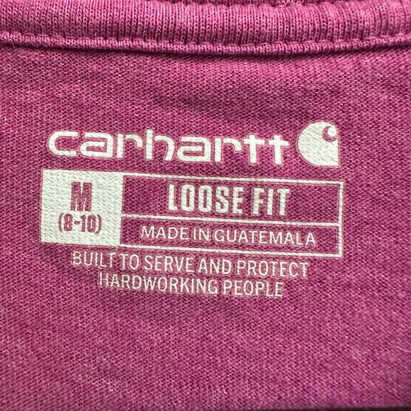 Carhartt Loose Fit T Shirt Purple Medium 8-10 Front Pocket Work Casual - Picture 4 of 5